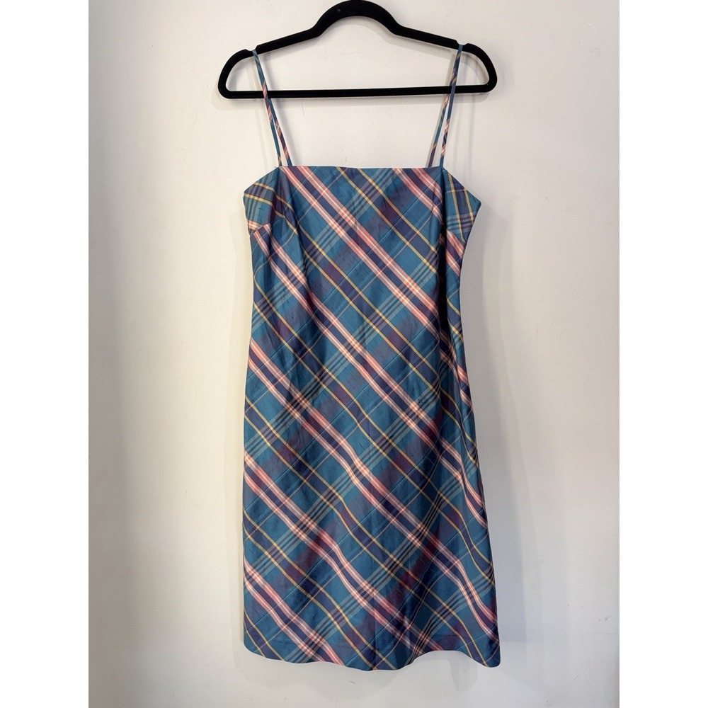 Vintage Ralph Ralph Lauren RRL 100% Silk Plaid Slip Dress Women's 10 Blue 90s